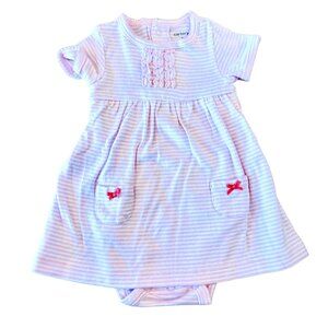 Carters Baby Girl Dress Bodysuit Pink Striped 3M Short Sleeve Ruffle Front